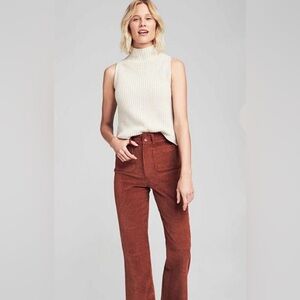 FAHERTY CORDUROY HIGH WAIST FLARE LEG PANTS IN BURNT ORANGE SIZE 29